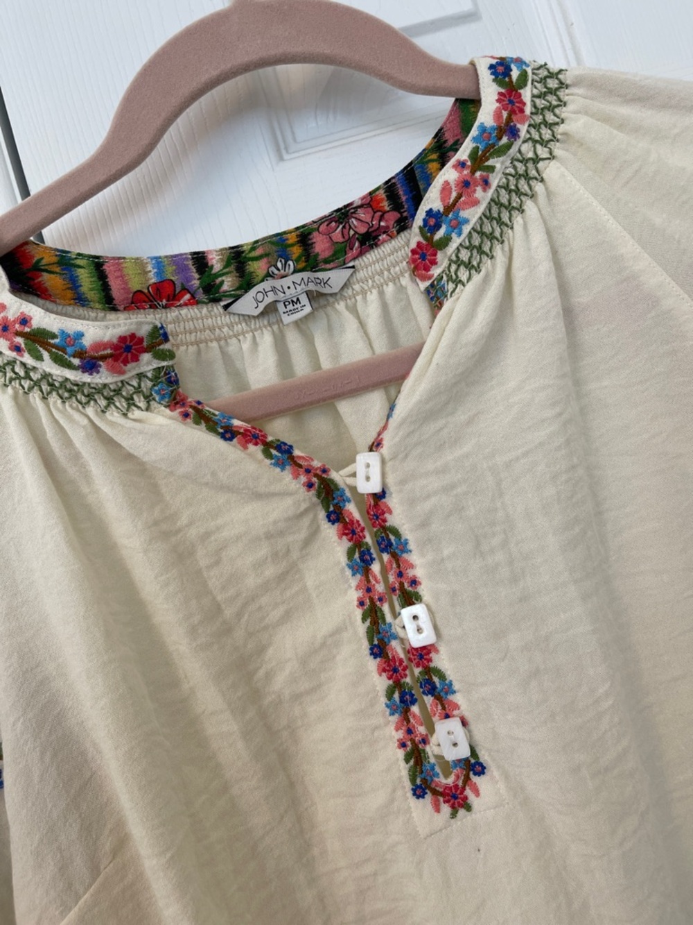 John Mark Boho Embroidered Cream Floral Fringe Top - Picture 5 of 12